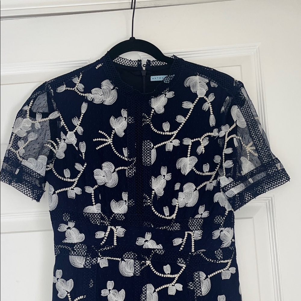 ANTONIO MELANI Navy and White Floral Midi Dress - Picture 2 of 7